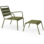 Fauteuil relax et repose pied en m�tal vert kaki - palavas