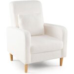 Fauteuil rembourr avec coussin lombaire, revtement en laine d'ours en peluche, pieds en bois de caoutchouc, ...