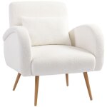Fauteuils rembourr� polaire blanche - accoudoirs et coussin lombaire - pieds m�tal - fauteuil de lecture ...