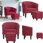 Fauteuil avec repose - pied rouge bordeaux velours - fauteuil convertible - fauteuil velours - fauteuil ...
