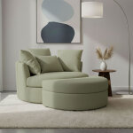 Fauteuil rond loveuse pivotante + coffre en tissu textur� kaki