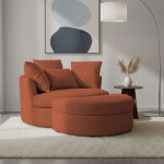 Fauteuil rond loveuse pivotante + coffre en tissu textur� terracotta