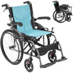 Fauteuil roulant, modele ultra - leger en aluminium robuste, facile a transporter avec accoudoirs rabattables, ...