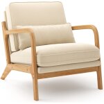 Fauteuil de salon bealife en bois avec coussins en lin pour chambre coin lecture balcon 82�65�75 cm beige ...