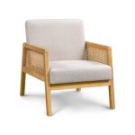 Yaheetech - fauteuil de salon en bois et en tissu chaise de rotin relax avec coussins rembourrs pour ...