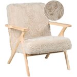 Fauteuil de salon r�tro en fausse fourrure avec structure en bois beige clair kisa