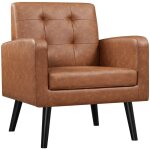 Yaheetech - fauteuil de salon en similicuir avec dossier capitonné pieds en bois massif pour salon chambre ... Yaheetech - fauteuil de salon en similicuir avec dossier capitonné pieds en bois massif pour salon chambre ...