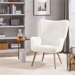 Fauteuil scandinave en tissu bouclette chaise d'appoint avec haut dossier amovible capiton courb pieds ...