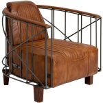Fauteuil style aviateur en cuir marron et métal zora Fauteuil style aviateur en cuir marron et métal zora