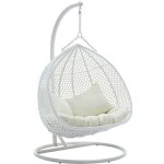 Fauteuil suspendu 2 places en r�sine tress�e - blanc et coussin beige - vahina de mylia