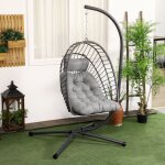 Fauteuil suspendu en rotin 194 cm, fauteuil avec cadre et coussin d'assise moelleux, chaise  bascule ...