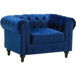 Beliani - fauteuil en velours bleu dossier � points diamant style classique chesterfield
