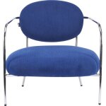 Fauteuil en velours c�tel� bleu �lectrique et pi�tement chrom� - l�on