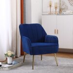 Fauteuil velours avec dossier mi - haut ergonomique, structure bois et pieds m�tal dor� ? montage facile, ...
