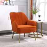Fauteuil velours avec dossier mi - haut ergonomique, structure bois et pieds m�tal dor� ? montage facile, ...