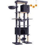 Feandrea - arbre � chat 201 cm, forme de tour, taille xxl, multi - niveaux, 1 plateforme, 1 panier, 2 ...