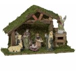 Crèche de noël en bois et ses 8 santons en porcelaine Crèche de noël en bois et ses 8 santons en porcelaine