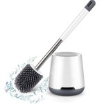 Brosse wc, brosse de toilette, silicne antibactrienne balayette wc et support de toilette avec soies ...