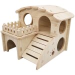 Cachette pour animaux de compagnie, maison pour hamster, cabane en bois de luxe  deux niveaux, jouet ...