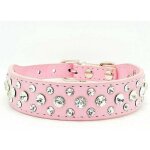 Fei yu - collier ddog en cuir strass (rose l)