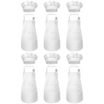 Ensemble tablier et toque de chef 12 pices, tablier rglable pour enfants avec poches (blanc, convient ...