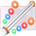 Rouleaux à patisserie antiadhésifs réglables avec disques réglables et marquage de mesure + tapis de ... Rouleaux à patisserie antiadhésifs réglables avec disques réglables et marquage de mesure + tapis de ...