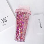 Gobelet en plastique, paille et paillettes double couche oreilles de chat mignonnes (pain cuit à la vapeur ... Gobelet en plastique, paille et paillettes double couche oreilles de chat mignonnes (pain cuit à la vapeur ...