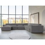 Bestmobilier - felix - canap modulable panoramique d'angle droit 7 places en tissu textur - gris fonc ...