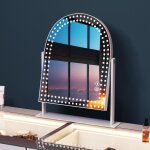 Miroir cosm�tique avec lecteur bluetooth, miroir arqu� avec lumi�res led, miroir cosm�tique ajustable ...