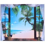 Fenêtre plage paysage motif tapisserie tenture murale pour salon chambre art decor230x180cm Fenêtre plage paysage motif tapisserie tenture murale pour salon chambre art decor230x180cm