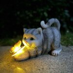 Figurine de chat dcorative pour jardin, layout chat mignon papillon ornements en rsine lampes solaires ...