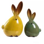 Figurine de lapin debout en c�ramique, figurines de lapin � lues oreilles de p�ques ornement de lapin ...