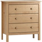 Commode 3 tiroirs en bois massif coloris chne miel. (hauteur 81 cm / largeur 76 cm / profondeur 40 cm) ...
