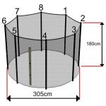 Sos trampoline - filet trampoline 305cm - 8 barres - hauteur 180 cm - fourreau extrieur