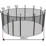Filet de trampoline 490 cm ? 12 montants de 180 cm ? maille serr�e avec ouverture zip s�curis�e ? protection ...