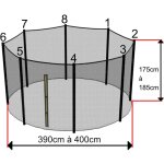 Filet trampoline 4m � 390cm - 8 barres - hauteur 180 cm - fourreau ext�rieur