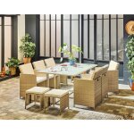Fira ? salon de jardin encastrable en rsine tresse beige - 10 places - coussins beige + housse de protection ...
