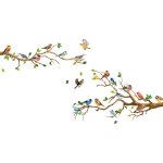 Autocollants fen�tre oiseaux sur branche arbre anti - collision stickers colibri feuilles vertes stickers ...