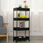 Chariot de stockage, 4 niveaux, 4 roulettes, 40 x 22 x 87cm, chariot de rangement, desserte, noir Chariot de stockage, 4 niveaux, 4 roulettes, 40 x 22 x 87cm, chariot de rangement, desserte, noir