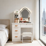 Flasidu - coiffeuse - comprend un miroir en forme d'�toile illumin� par led, une couleur de lumi�re r�glable, ...