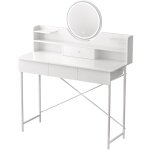 Flasidu - coiffeuse avec miroir, 4 tiroirs, 2 tagres, sans tabouret, 100 x 40 x 126 cm, blanc.