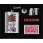 Flasque + verres � liqueur + entonnoir + cartes + d�s pour les amateurs de casino