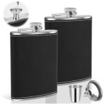 [jamais utilis]flasque de whisky, 2pcs 8oz flasque en acier inoxydable noir portable cuir flasques avec ...
