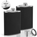 Flasque de whisky, 2pcs 8oz flasque en acier inoxydable noir portable cuir flasques avec entonnoir, pour ...