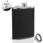 Flasque de whisky, 8 oz flasque en acier inoxydable noir portable cuir flasques avec entonnoir, pour ...