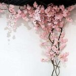 Fleur artificielle 105 cm faux cerisier fleur arbre 3 fourche sakura branche fleur artificielle soie ...