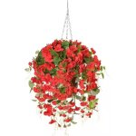Fleurs artificielles avec paniers suspendus, orchid�es et roses en soie artificielles dans des paniers, ...