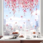 Fleur cerisier stickers fenetre fleurs roses autocollant fenetre suspendues printemps appliques sticker ...