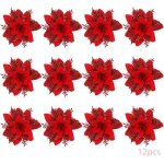 Fleurs de no�l, lot de 12 fleurs scintillantes, fleurs de no�l scintillantes, poinsettia pour sapin de ...
