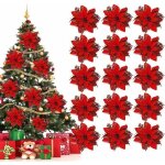 Fleurs de no�l, 15 pcs fleurs pour sapin de no�l, decoration noel sapin, fleurs artificielles de poinsettia, ...